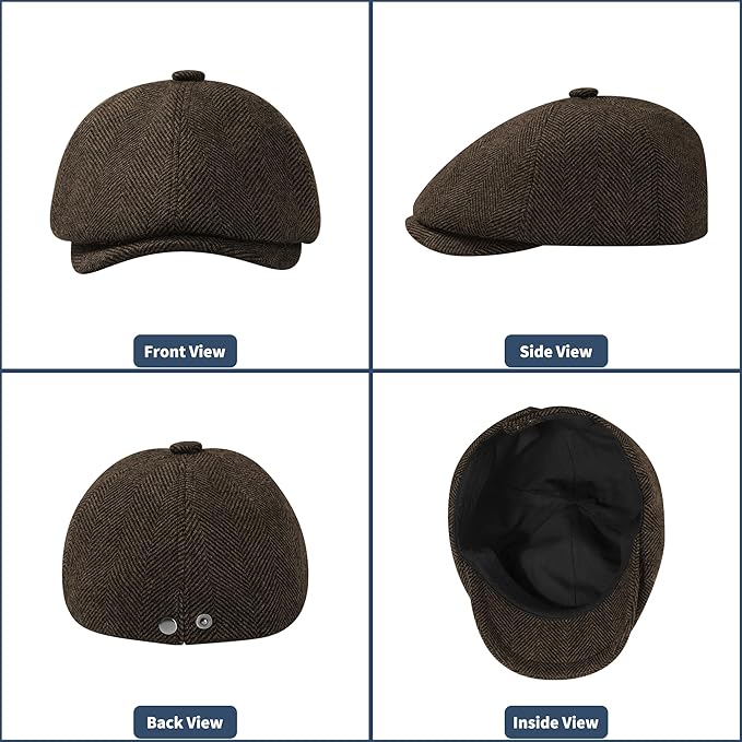 KUJUHA Wool Men's Newsboy Caps Flat Irish Cabbie Ivy Gatsby Newsboy Driving Hat Hunting Cap Winter Hat