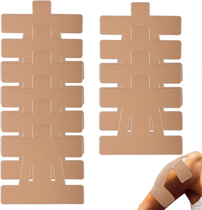 10pcs Precut Tape for Shoulder, Breathable & Latex-Free Athletic Tape for Shoulder Muscle Support & Stability, Elastic Self-Adhesive Sports Patch Strips Fit Men Women Supplies(Beige)