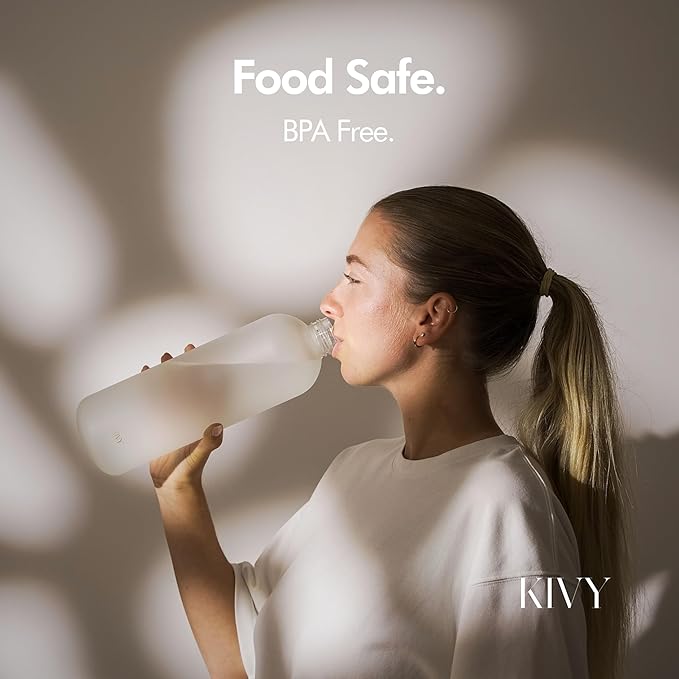 KIVY Large Water Bottle 50oz [Lightweight & Shatterproof] Fits Backpack & Cupholder for Travel, Sports, School - Cream white water bottle no straw - 50 ounces water bottles - Dishwasher Safe