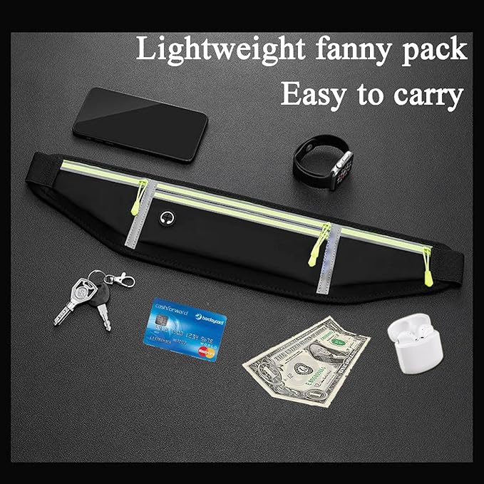 Waist pack sport running Belt Pack with adjustable Strap for running hiking travel outdoors sport (Black, 4 Pockets)