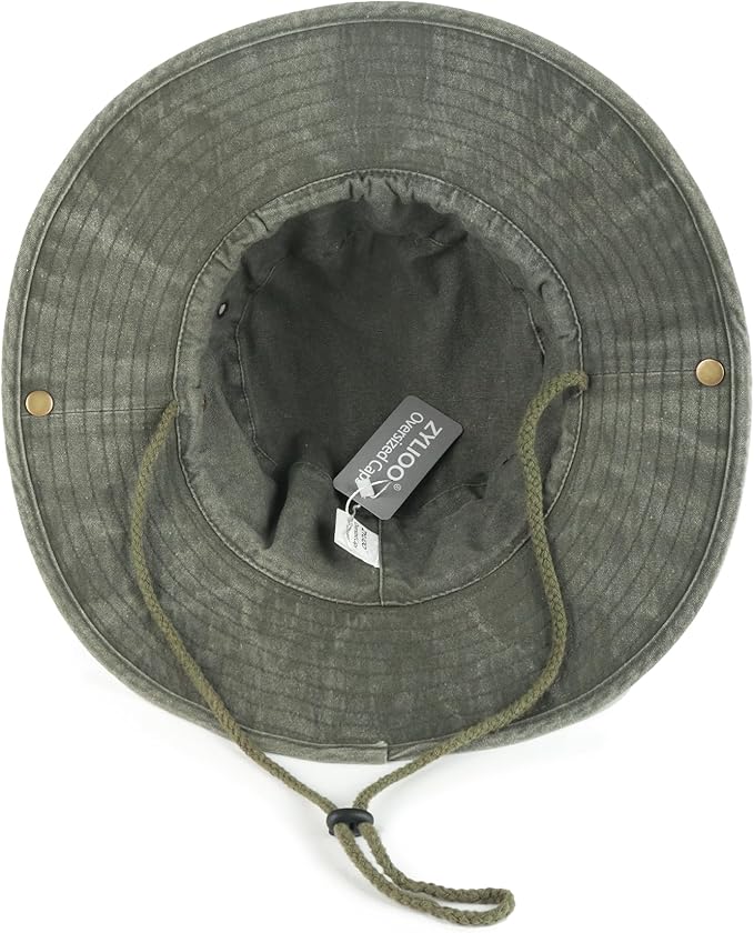 Zylioo XXL Boonie Sun Hats Washed,Oversized Wide Floppy Brim Hiking Hat for Big Heads,Large Cooling Hats with Chin Strap