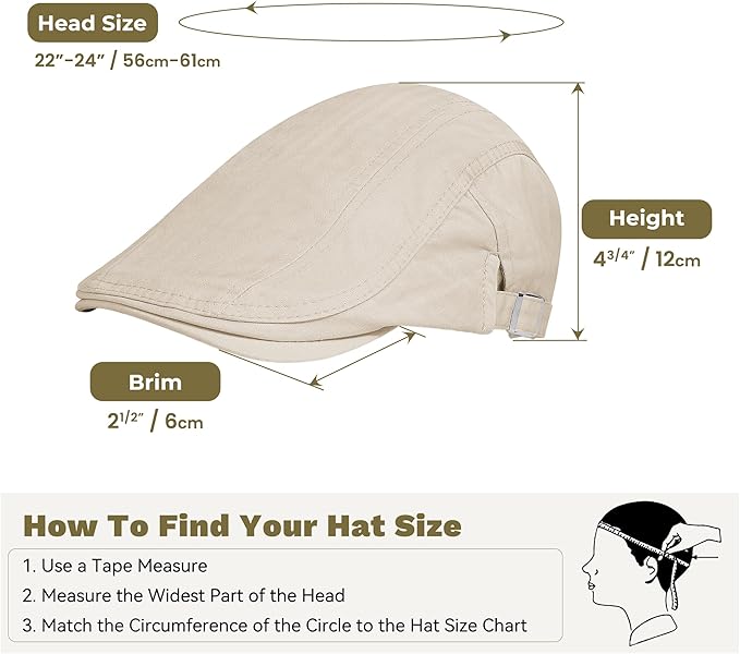 Men's Newsboy Caps 100% Cotton Newsies Flat Hats for Men Adjustable Irish Cabbie Gatsby Hats Ivy Cap for Driving Golf Hunting