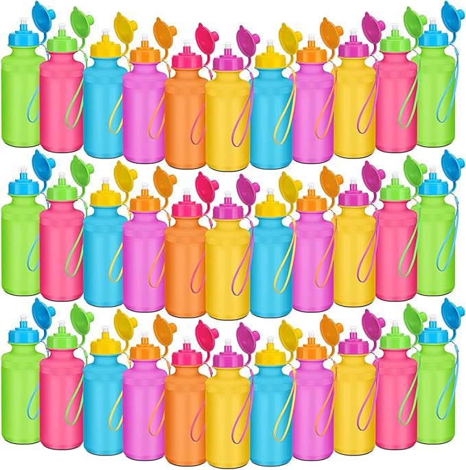 72 Pcs Reusable Water Bottles Bulk 20 oz Squeeze Plastic Sports Water Bottles with Nylon Strap Leak Proof Blank DIY Cups for Travel Hiking Cycling Sport Event Team Gifts