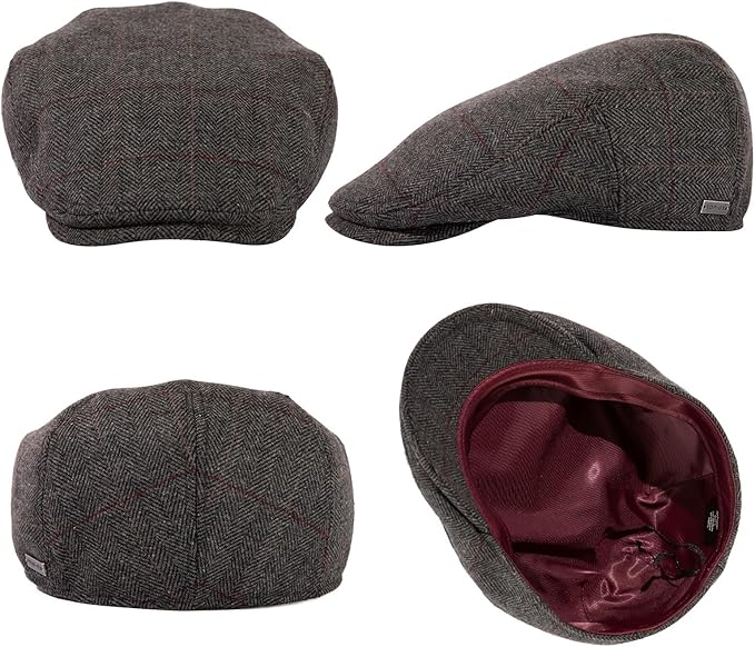 TOP-EX XL/XXL Wool Tweed Newsboy Flat Cap for Men Winter Fashion Ivy Cap Gatsby Golf Hat Satin Lined