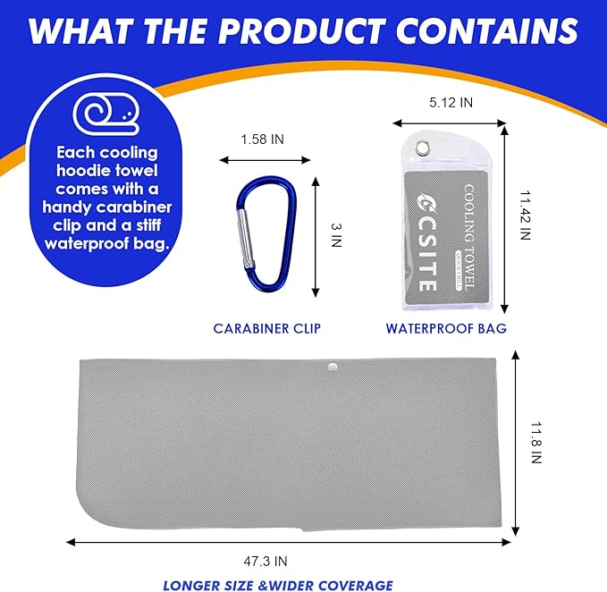 2 Pack Cooling Hoodie Towels, Instant Cooling Towels for Neck and Face, UPF 50 Sun Protection, Ice Towel for Hot Weather, Head Towel for Sports, Camping, Cycling & More Activities