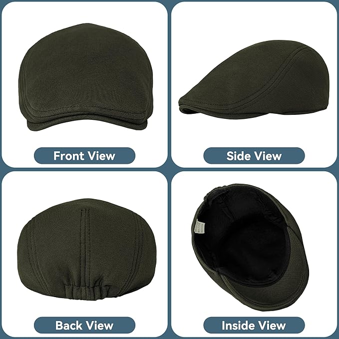KUJUHA Men's Newsboy Cap Cotton Flat Ivy Gatsby Newsboy Hat Driving Hat Irish Cabbie Hunting Caps Winter Hat