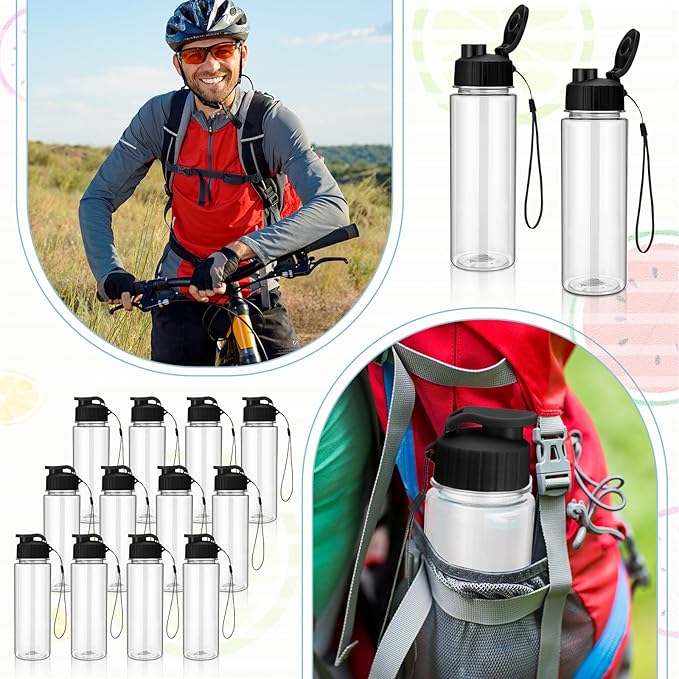 Domensi 50 Pieces Plastic Water Bottle Bulk 17 oz Sports Adults Reusable Large Water Bottles with Leak Proof Flip Top for Adults Fitness(Black)