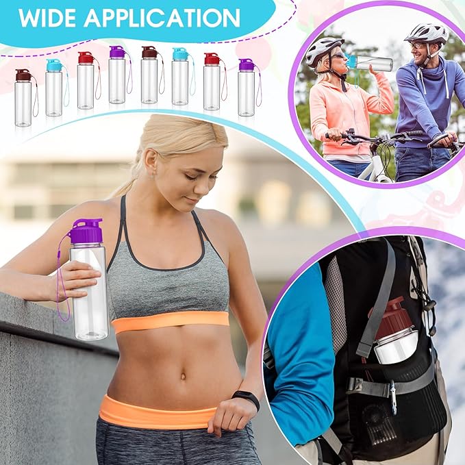 Maxcheck 30 Pieces Water Bottle Bulk 17 oz Plastic Sports Water Bottles Bulk with Handle Strap Lightweight Leakproof Drink Flip Top for Adults Fit Gym(Classic Style,Blue,Purple,Red,Coffee Color)