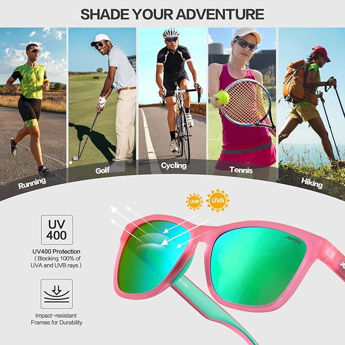 Jefoo Polarized Sports Sunglasses for Women Men Running Retro Trendy Sun Glasses UV400 Protection Tangle Free