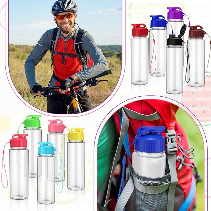 Domensi 50 Pieces Plastic Water Bottle Bulk 17 oz Sports Adults Reusable Large Water Bottles with Leak Proof Flip Top for Adults Fitness(Multicolor)