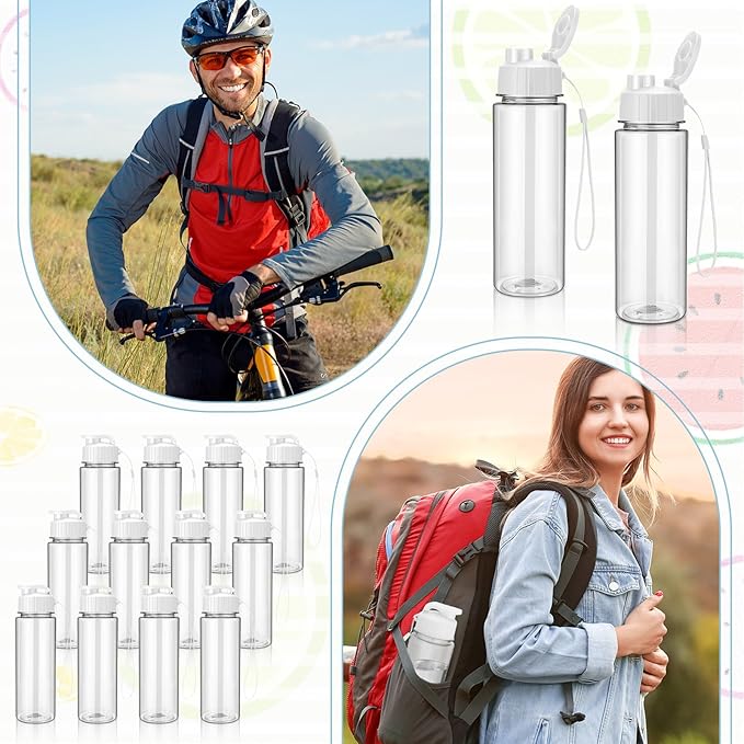 Domensi 50 Pieces Plastic Water Bottle Bulk 17 oz Sports Adults Reusable Large Water Bottles with Leak Proof Flip Top for Adults Fitness(White)