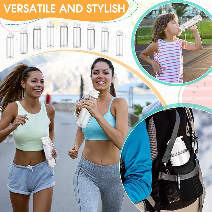 Mifoci 20 Pieces Water Bottle Bulk 17 oz Plastic Water Bottles Bulk Gym Sports Adults Reusable Large Bottles with Leak Proof Flip Top for Party Outdoor(Regular Style,White)