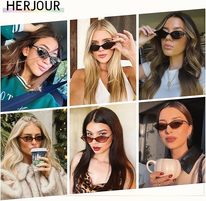 Retro Oval Cat Eye Sunglasses for Women Y2k Trendy Narrow Sunnies Designer Sun Glasses AR82253