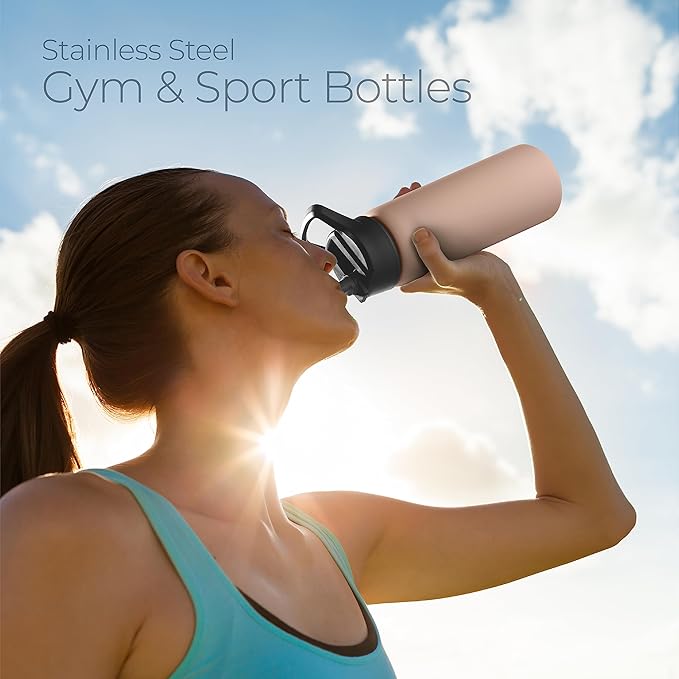 SIPX™ 25 oz Insulated Water Bottle with 3 Lids – Leakproof Stainless Steel, Triple Insulated – Cold 24 Hours/Hot 12 Hours – Durable Bottle for School, Gym, Travel – Pink