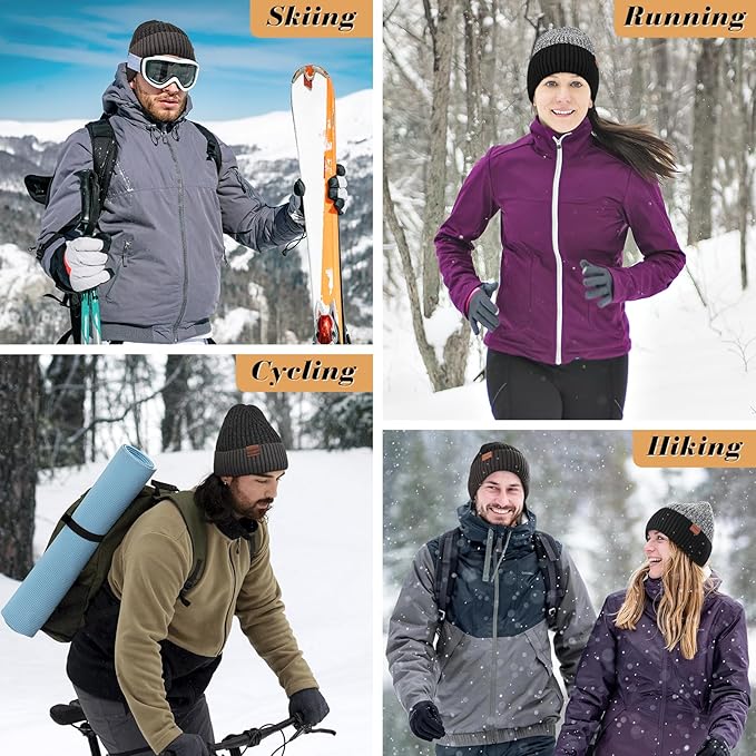 Winter Beanie Hat for Men Women: Warm Fleece Lined Beanie Knit Ski Stocking Cap Cuffed Cap for Cold Weather Running