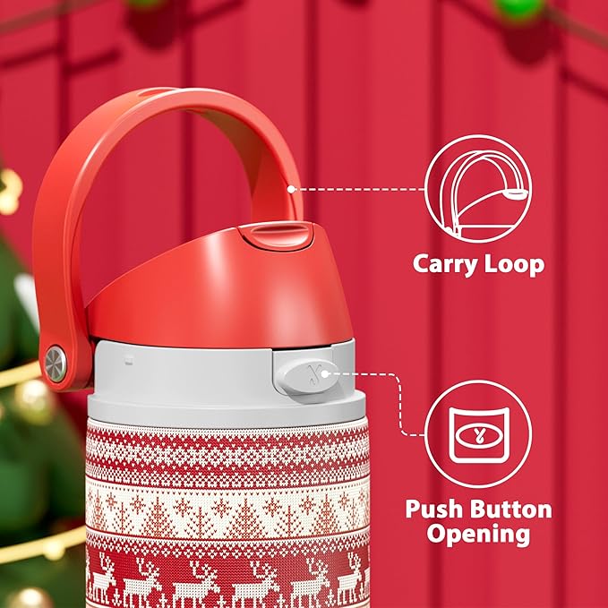 24 oz Insulated Water Bottle for Christmas: Meoky Stainless Steel Water Bottle with Straw and Spout Lid - Leak Proof, Cold for 24 Hours, Fits in Car Cup Holder, Christmas Gifts for Adults, Winter Trio