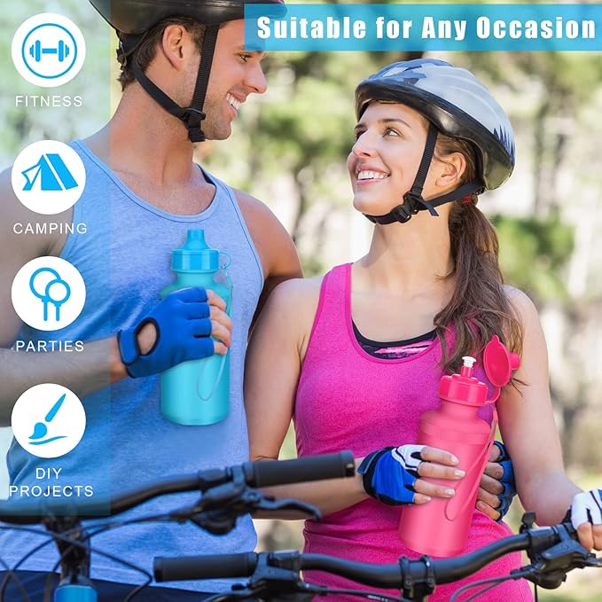 72 Pcs Reusable Water Bottles Bulk 20 oz Squeeze Plastic Sports Water Bottles with Nylon Strap Leak Proof Blank DIY Cups for Travel Hiking Cycling Sport Event Team Gifts