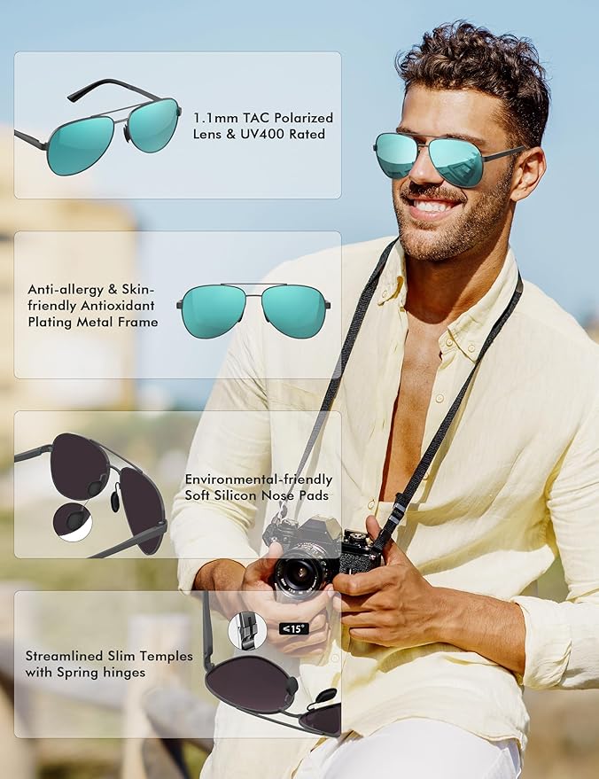 LUENX Aviator Sunglasses for Men Women Polarized - UV400 Protection, Stylish Shades, Driving, Outdoor Activities