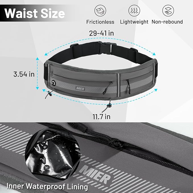 MIER Running Belt for Men Women Slim Fanny Pack Phone Holder Jogging Pouch with Marathon Bib Clip Runner Waist Pack for Walking Cycling for Keys, Cards & Essentials (Gray)