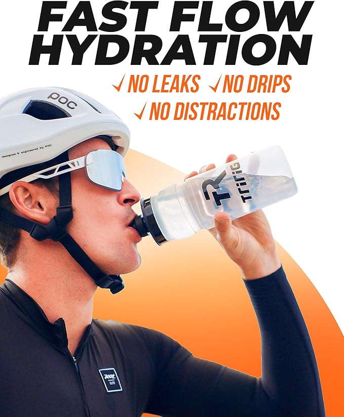 TRIRIG TR Cycling Water Bottles 25 Oz Translucent Featuring a Watergate Lid for Easy, Leak Proof Access - Fits Standard Bike Cages for Triathlon Bikes, Gym & Outdoor Lightweight Sports Water Bottle