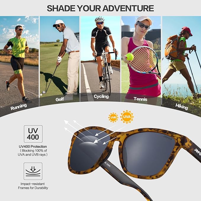 Jefoo Polarized Sports Sunglasses for Women Men Running Retro Trendy Sun Glasses UV400 Protection Tangle Free
