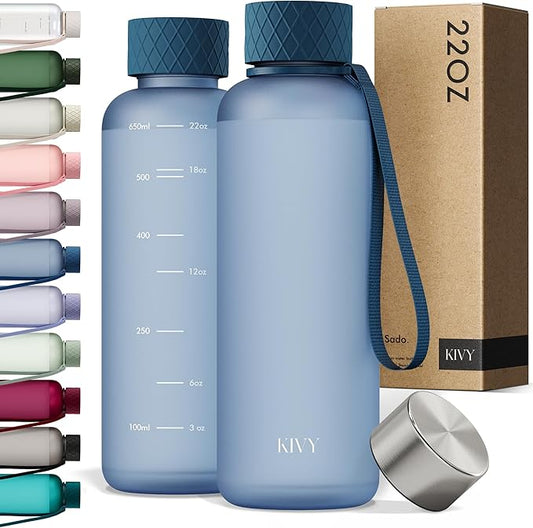 KIVY Slim Water Bottle 22oz [Lightweight & Shatterproof] - Reusable Tritan Water Bottle - Leak Proof Bottle for Women & Men - Water bottle no straw - Dishwasher Safe - BPA Free - Blue