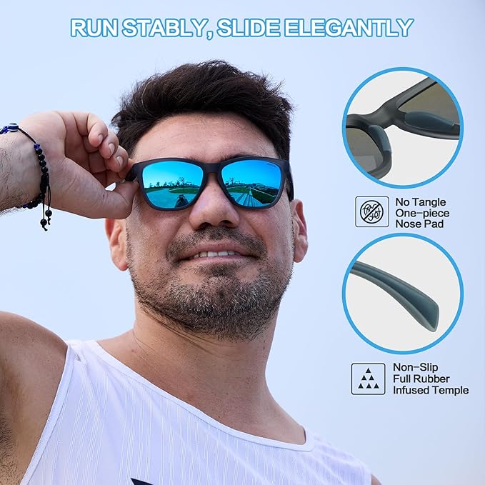 Jefoo Polarized Sports Sunglasses for Women Men Running Retro Trendy Sun Glasses UV400 Protection Tangle Free