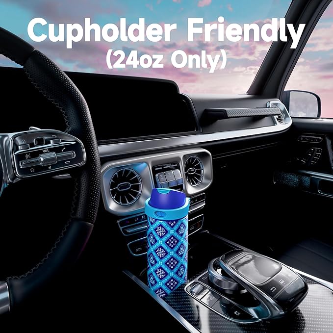 24 oz Insulated Water Bottle for Men: Meoky Stainless Steel Water Bottle with Holder and Shoulder Strap - Leak Proof, Cold for 24 Hours, Fits in Car Cup Holder, BPA-Free for Sports Travel, Blue Faith