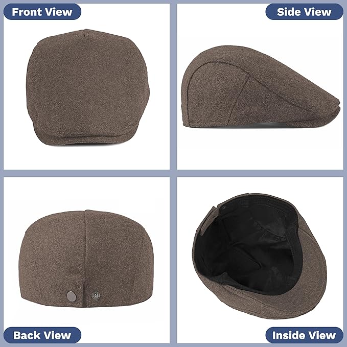KUJUHA Newsboy Hats for Men Flat Irish Cabbie Ivy Gatsby Newsboy Driving Hat Hunting Cap Winter Hat