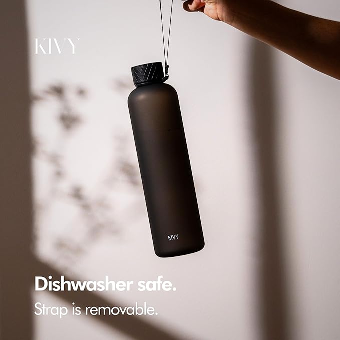 KIVY Slim Water Bottle 32oz [Lightweight & Shatterproof] - Reusable Tritan Water Bottle - Leak Proof Water Bottle for Women & Men - No Spill - Dishwasher Safe - Black