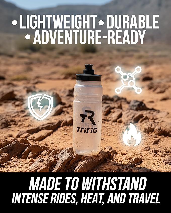 TRIRIG TR Cycling Water Bottles 25 Oz Translucent Featuring a Watergate Lid for Easy, Leak Proof Access - Fits Standard Bike Cages for Triathlon Bikes, Gym & Outdoor Lightweight Sports Water Bottle