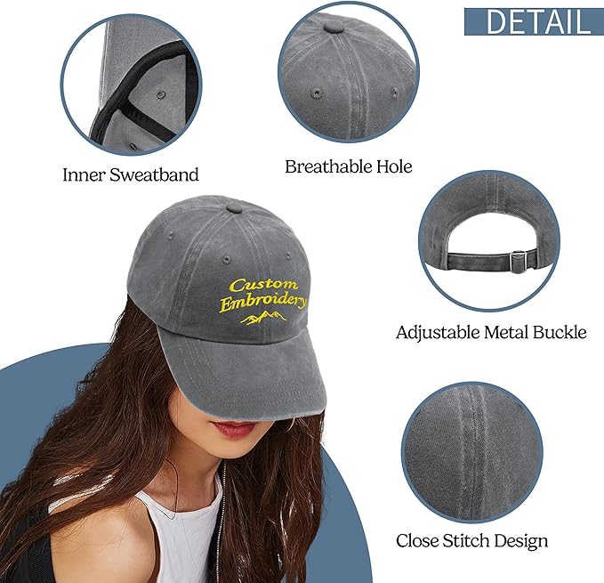 Custom Embroidered Hats, Personalized Embroidery Baseball Caps Add Your Logo Text Gift for Men Women