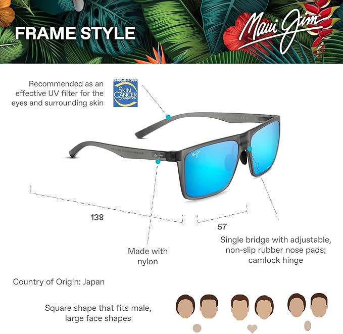 Maui Jim Polarized Men's Honokalani Rectangular Sunglasses
