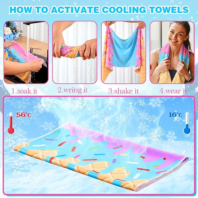 12pcs Baseball Ice Cream Drip Cooling Towels 40"x12" Microfiber Cooling Towels Sweat Absorbent Chilly Washcloth Baseball Team Gift Party Favor for Hot Weather Yoga Gym