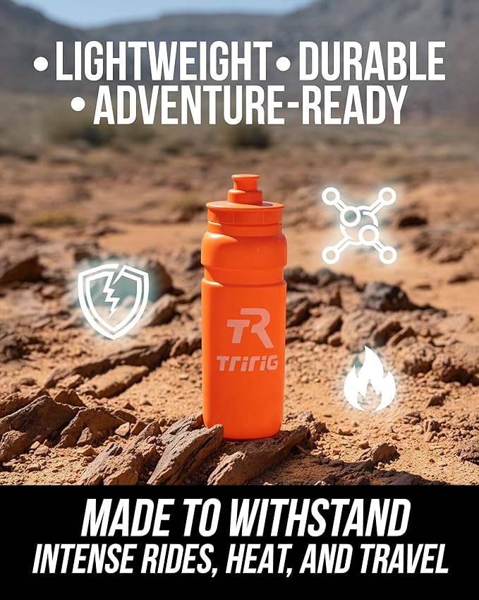 TRIRIG TR Cycling Water Bottles 25 Oz Orange Featuring a Watergate Lid for Easy, Leak Proof Access - Fits Standard Bike Cages for Triathlon Bikes, Gym & Outdoor Lightweight Sports Water Bottle