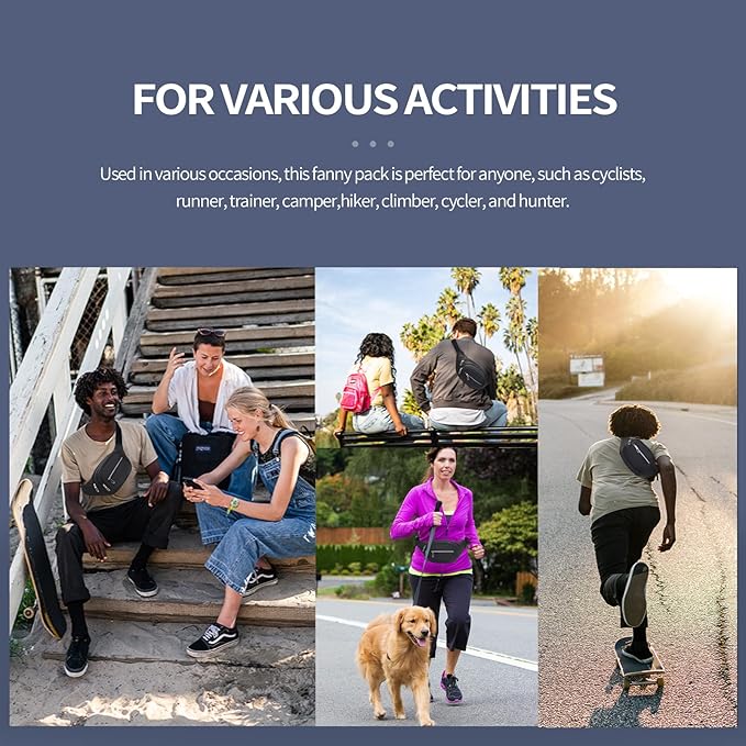 DAITET Crossbody Fanny Pack for Men&Women,Large Waist Bag & Hip Bum Bag with Adjustable Strap for Outdoors Workout Traveling Casual Running Hiking Cycling