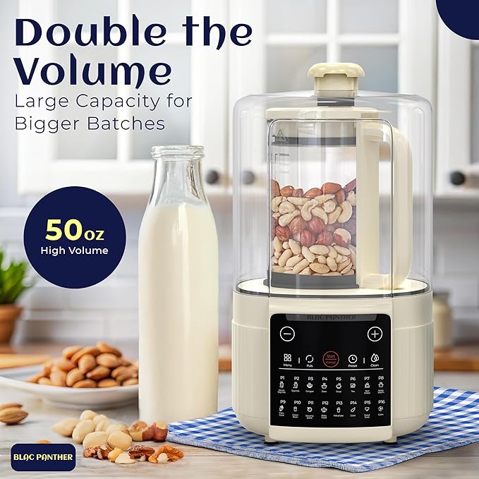 16-in-1 Blender & Nut Milk Maker, 50oz – Soy/Oat Milk, Plant-Based Milk, Milkshake, Soup Maker. 8 High-Speed Blades, Ultra-Quiet Noise Canceling, Auto Timer, Heat Insulation.