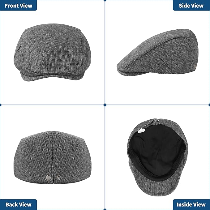 Men's Newsboy Cap Wool Blend Classic Herringbone Tweed Flat Caps Gatsby Cabbie Hats Ivy Irish Hat