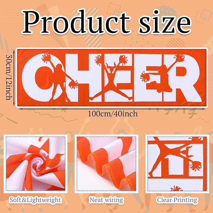 12 Pcs 12/24 Pcs Cheerleader Cooling Towel Cheer Gifts Bulk for Team Cheer Sports Gifts with Bags 40" x 12" Breathable Chilly Microfiber Cooling Towel for Yoga Sport Gym Party Favor (Orange)