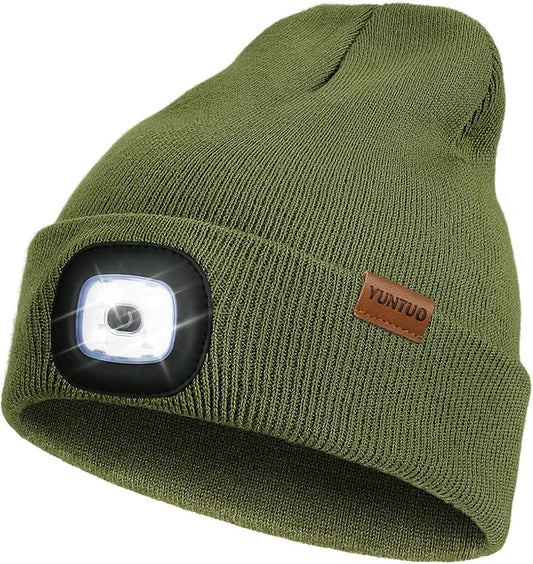 YunTuo LED Beanie with The Light, Unisex USB Rechargeable Headlamp Winter Knitted Cap Gifts for Men Dad Husband Him