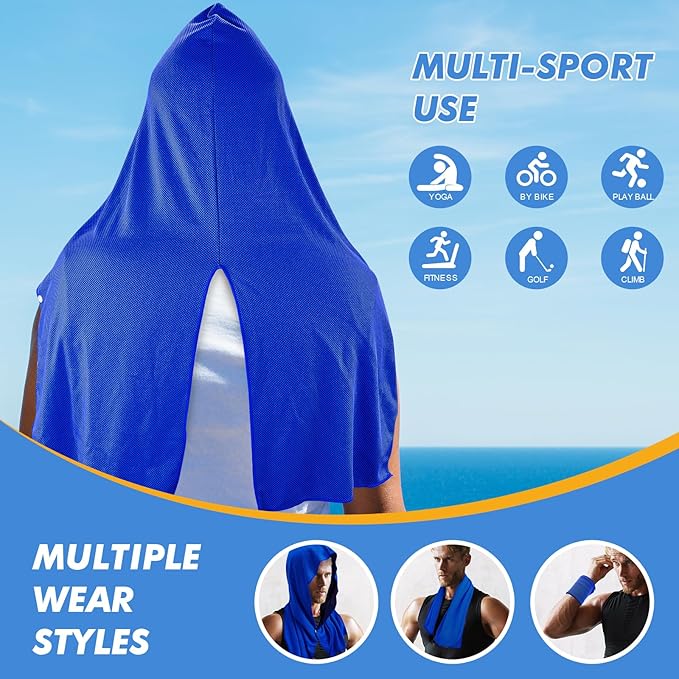 2 Pack Cooling Hoodie Towels, Instant Cooling Towels for Neck and Face, UPF 50 Sun Protection, Ice Towel for Hot Weather, Head Towel for Sports, Camping, Cycling & More Activities