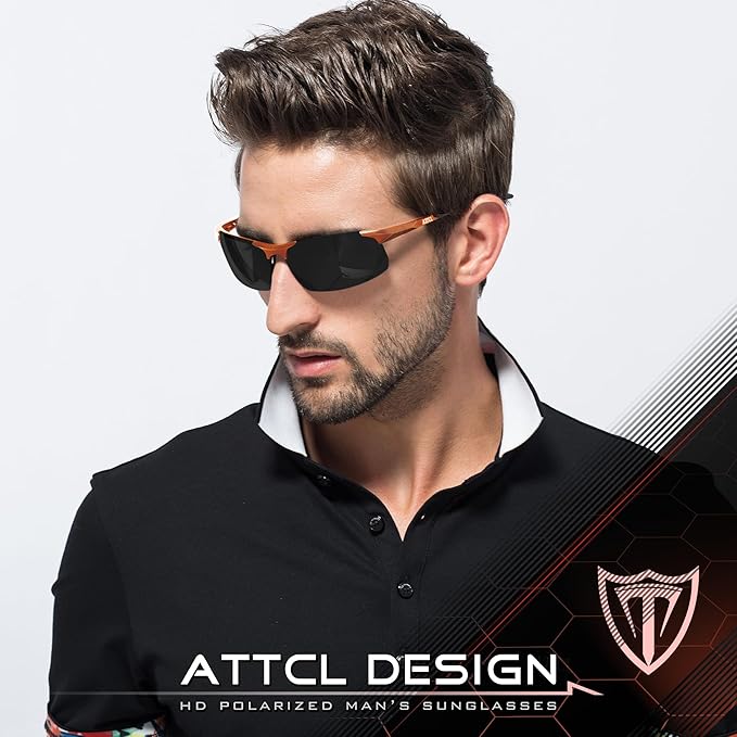 ATTCL Men's Fashion Driving Polarized Sunglasses for Men - Al-Mg metal Ultralight Frame