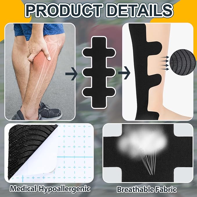 30 Pcs Achilles Tendonitis Kinesiology Tape Precut Achilles Tendon Ankle Tape Latex Free for Sprained Ankle Relief Muscle Support Foot Pain Athletic Sport(Black)