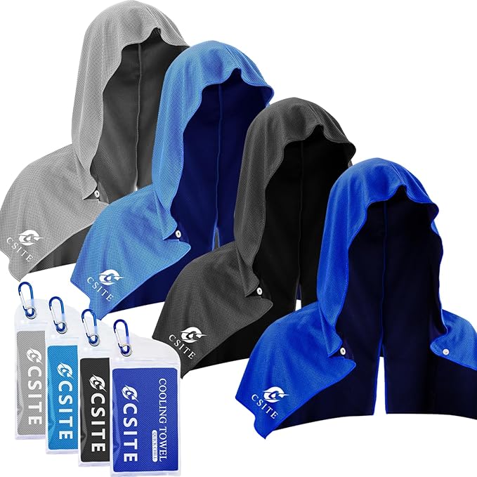 4 Pack Cooling Hoodie Towels, Instant Cooling Towels for Neck and Face, UPF 50 Sun Protection, Ice Towel for Hot Weather, Head Towel for Sports, Camping, Cycling & More Activities