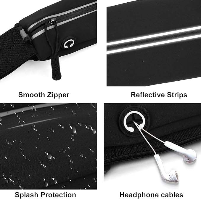 Slim Running Belt For Men and Women Waist Fanny Pack Phone Holder Pouch Bag Reflective Zipper Pocket Workout Cycling Fitness