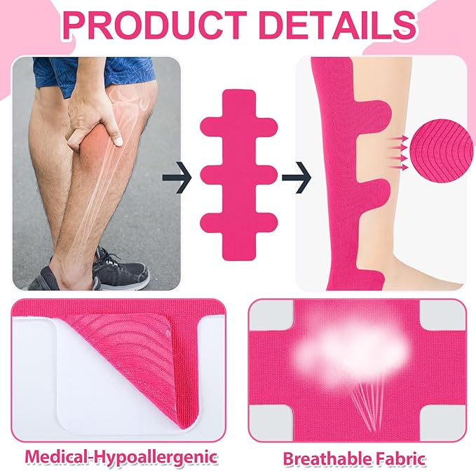 30 Pcs Achilles Tendonitis Kinesiology Tape Precut Achilles Tendon Ankle Tape Latex Free for Sprained Ankle Relief Muscle Support Foot Pain Athletic Sport (Hot Pink)