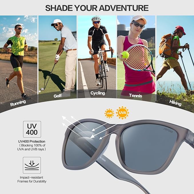 Jefoo Polarized Sports Sunglasses for Women Men Running Retro Trendy Sun Glasses UV400 Protection Tangle Free