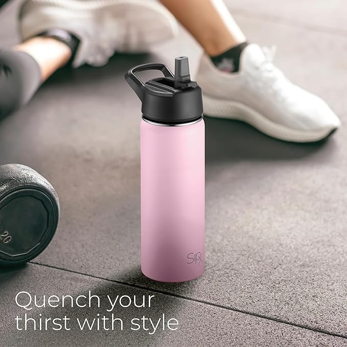SipX™ 18 oz Insulated Water Bottle with 3 Lids – Leakproof Stainless Steel, Triple Insulated – Cold 24 Hours/Hot 12 Hours – Durable Bottle for School, Gym, Travel – Light Pink