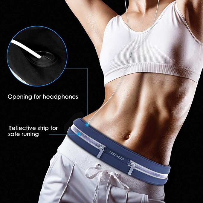 MoKo Sports Running Belt,Outdoor Dual Pouch Sweatproof Reflective Slim Waist Pack,Fitness Workout Belt Fanny Pack Compatible with iPhone 11/11 Pro Max/X/Xr/Xs Max/8/7, Galaxy Note 10/10 Plus, S20/S10