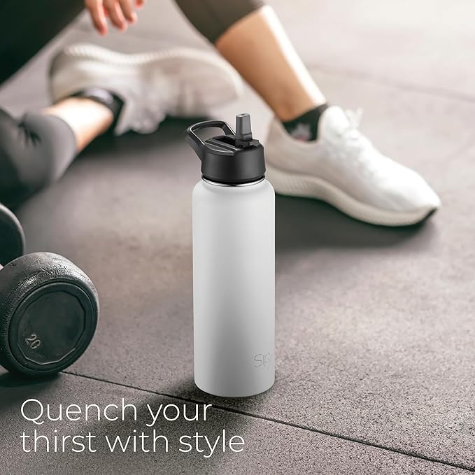 SIPX™ 40 oz Insulated Water Bottle with 3 Lids – Leakproof Stainless Steel, Triple Insulated – Cold 24 Hours/Hot 12 Hours – Durable Bottle for School, Gym, Travel – White